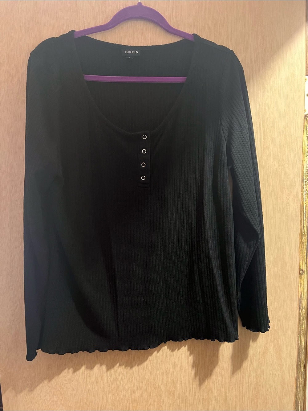 torrid Black Ribbed Snap-Front Long Sleeve Top